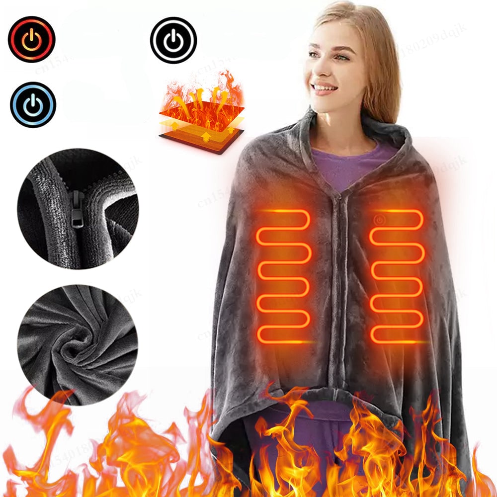 Wearable Heated Blanket Throw with USB Power and Zipper Fleece Shawl - Image 2
