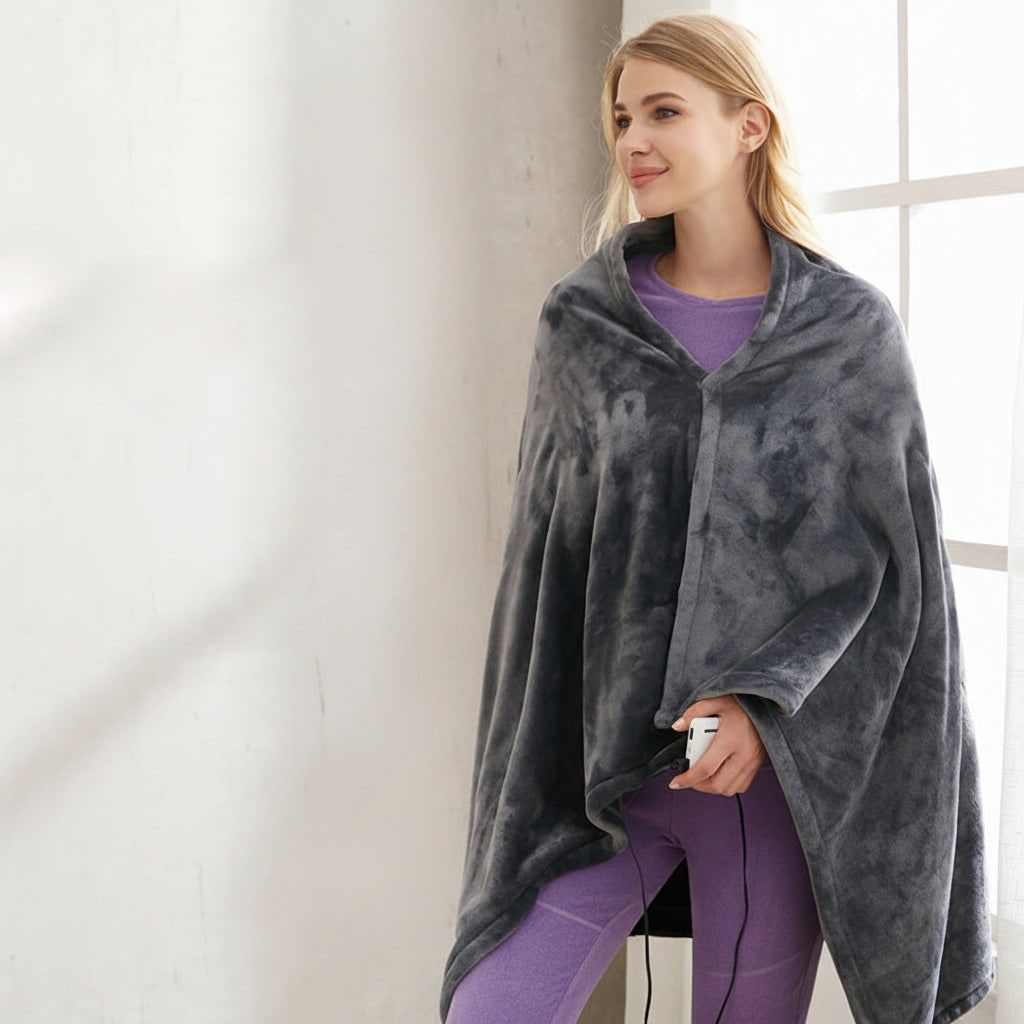 Wearable Heated Blanket Throw with USB Power and Zipper Fleece Shawl - Image 3
