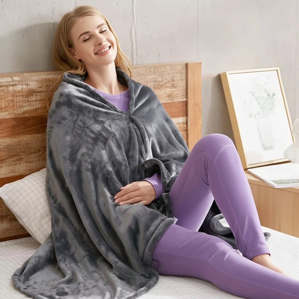 Wearable Heated Blanket Throw with USB Power and Zipper Fleece Shawl - Image 4