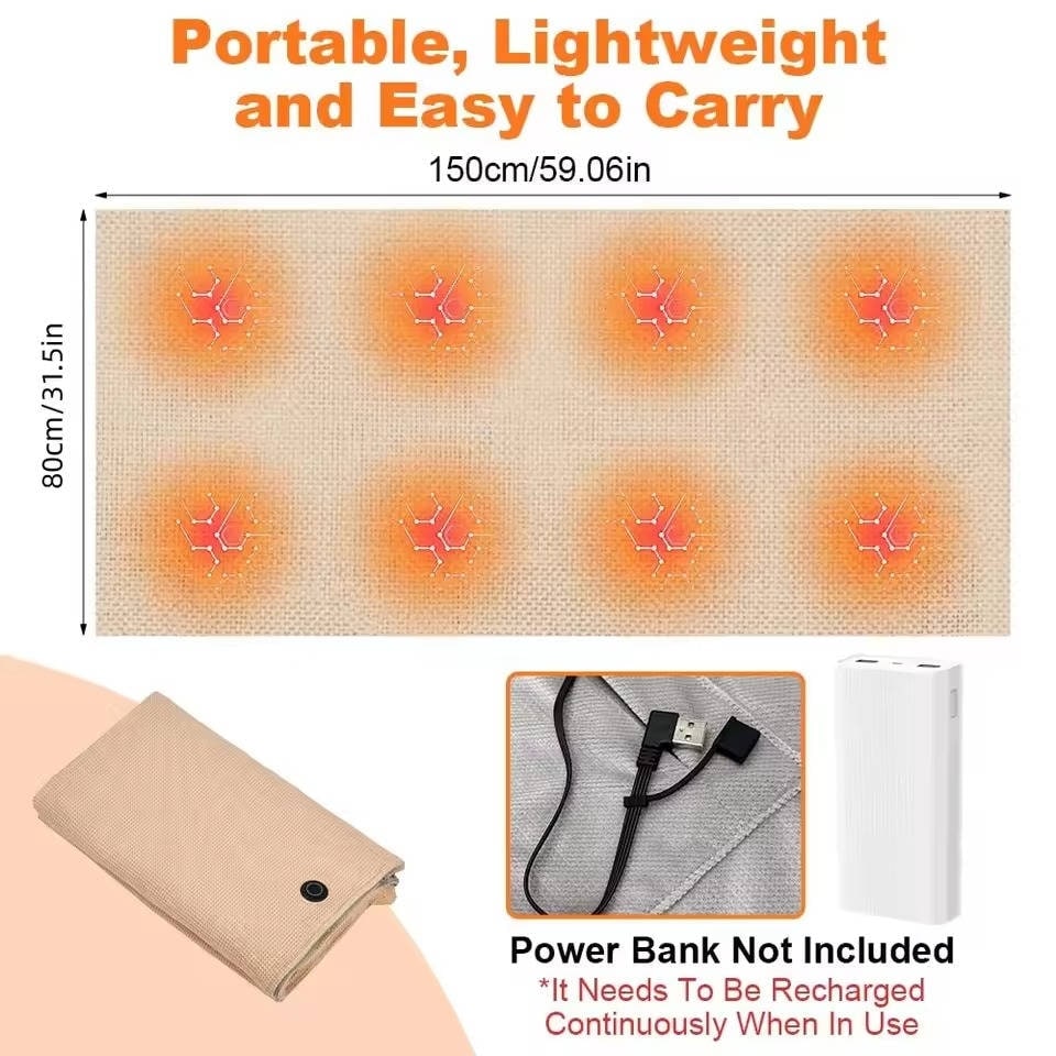 Wearable Heated Blanket with USB Power 8 Heating Zones and Fleece Lining - Image 5