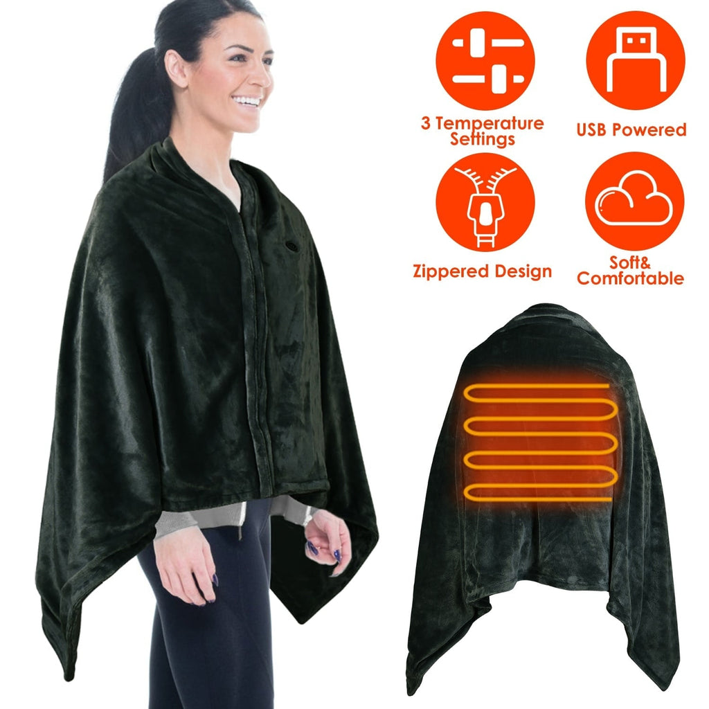Wearable Heated Blanket with USB Power Fleece Shawl Wrap and Front Zipper 59x31in - Image 11