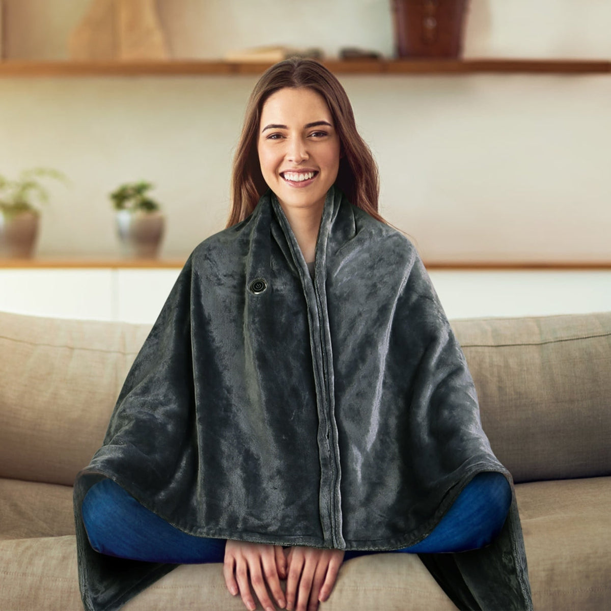 Wearable Heated Blanket with USB Power Fleece Shawl Wrap and Front Zipper 59x31in - Image 2