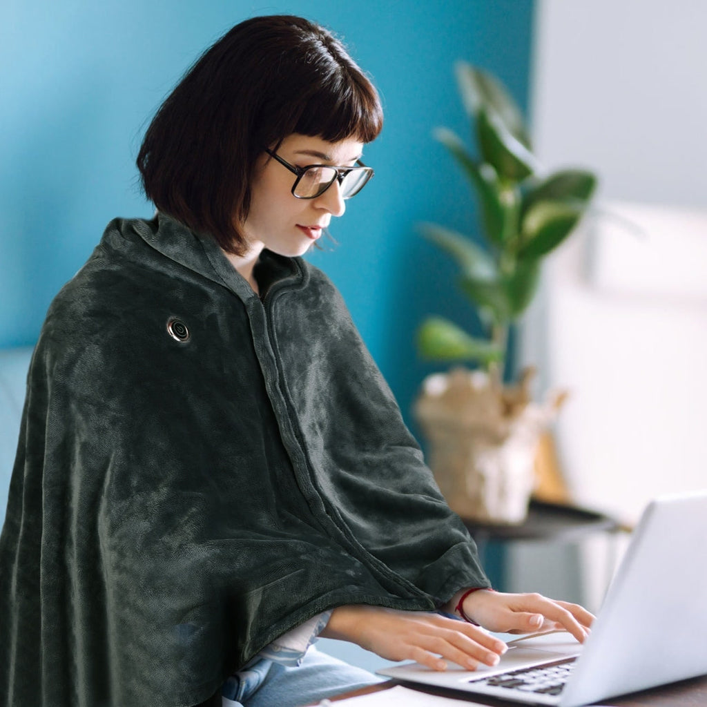 Wearable Heated Blanket with USB Power Fleece Shawl Wrap and Front Zipper 59x31in - Image 6