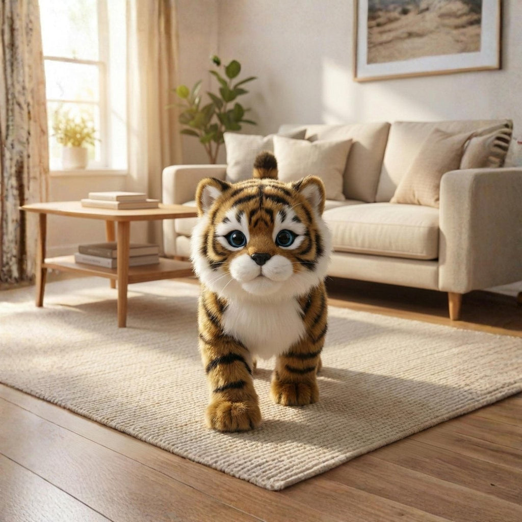 Weighted Plush Tiger Cub Toy with Interactive Walking and Tail-Wagging Movements - Image 2