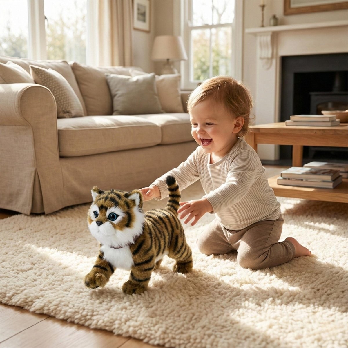 Weighted Plush Tiger Cub Toy with Interactive Walking and Tail-Wagging Movements - Image 4