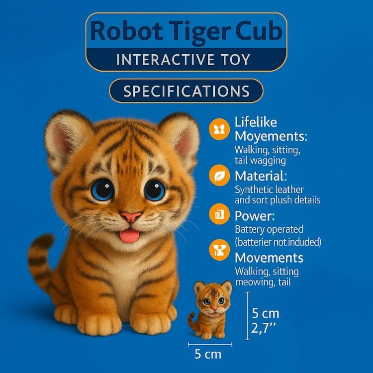 Weighted Plush Tiger Cub Toy with Interactive Walking and Tail-Wagging Movements - Image 5