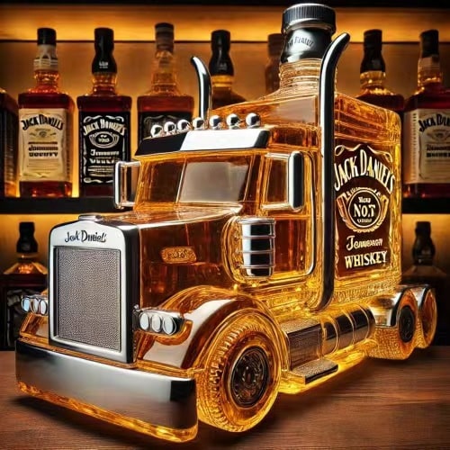 Whiskey Decanter Semi-Truck Shaped Glass Bottle with Dual Exhaust Details - Image 2