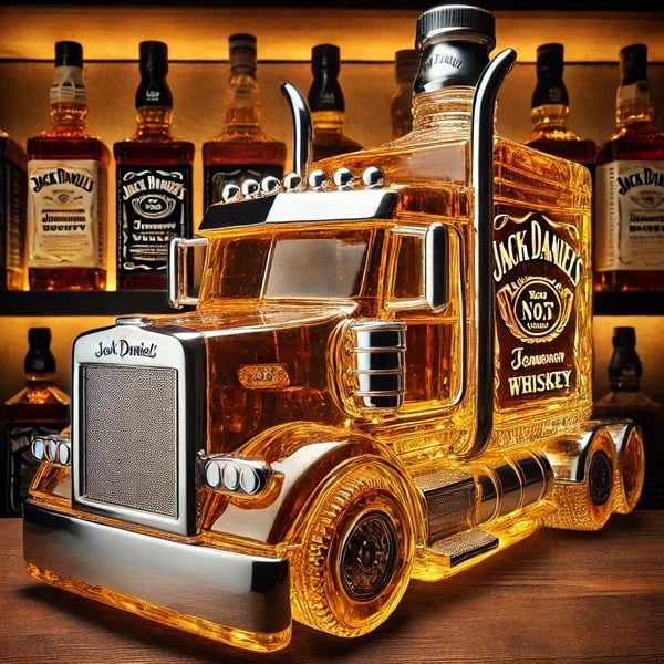 Whiskey Decanter with Semi Truck Design and Chrome Accents Personalized Liquor Set - Image 2