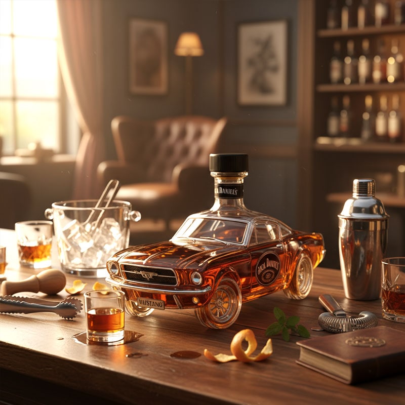 Whiskey Decanter with Sports Car Silhouette and Decorative Stopper - Image 3