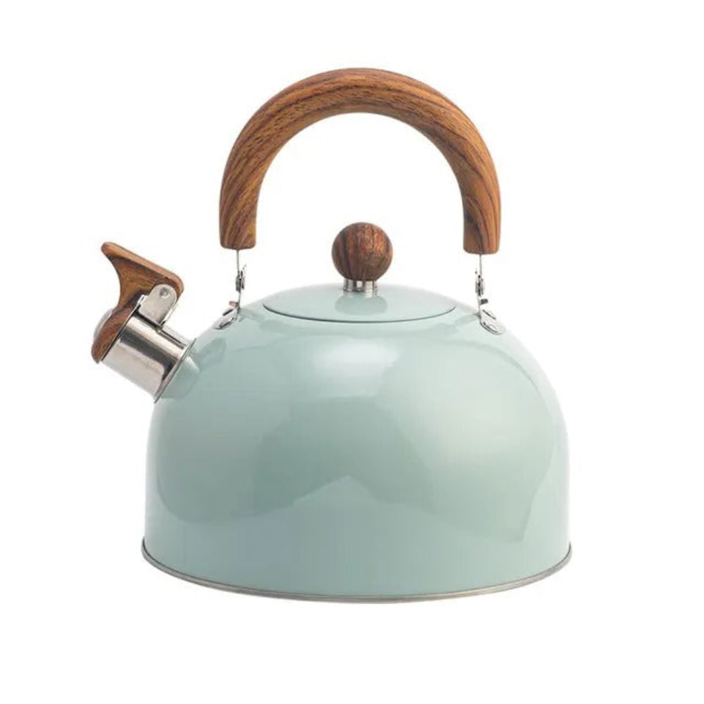 Whistling Kettle Tea with Stainless Steel Stovetop Design and Wood-Grain Handle - Image 1