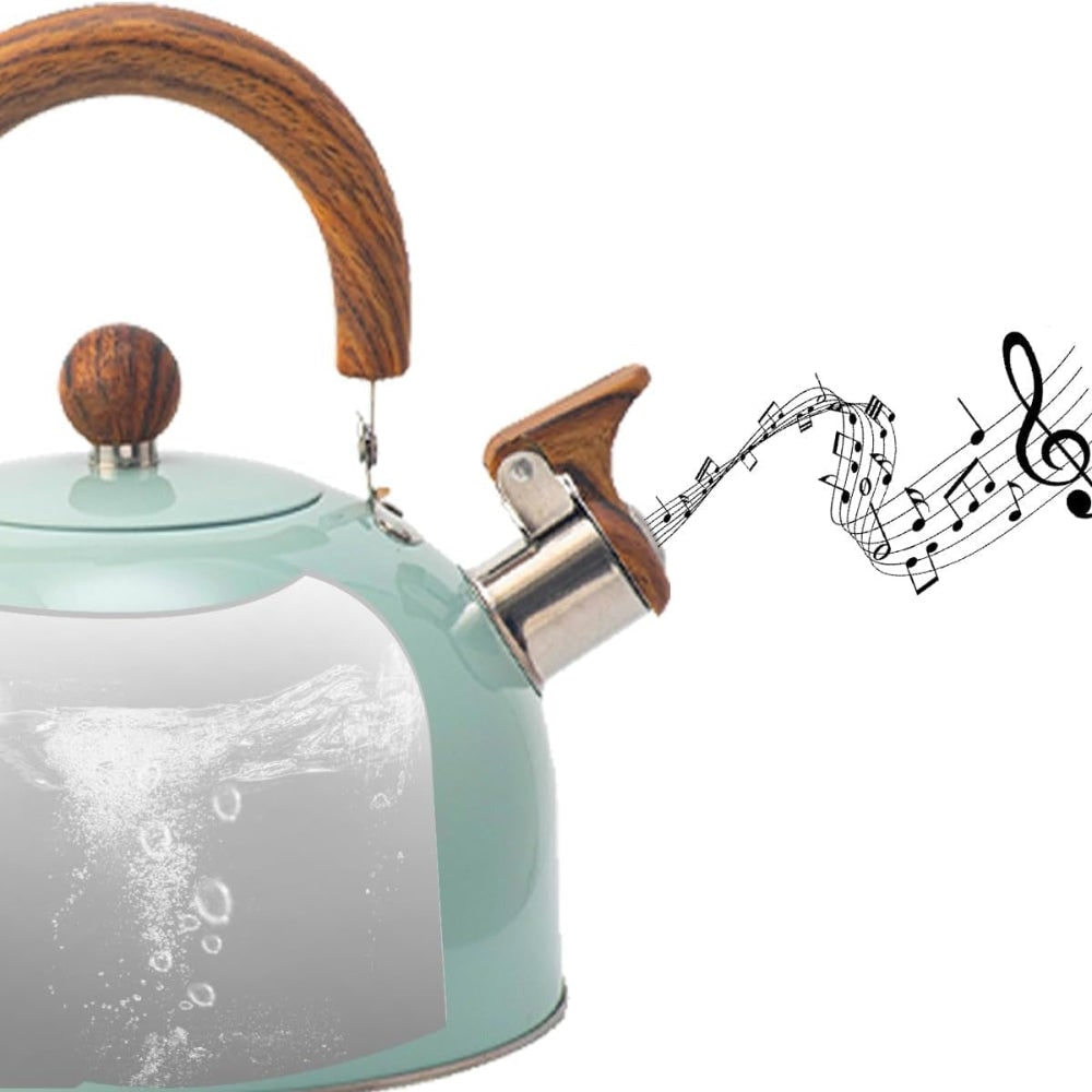 Whistling Kettle Tea with Stainless Steel Stovetop Design and Wood-Grain Handle - Image 3