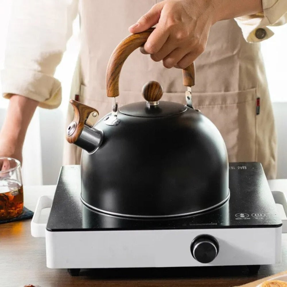 Whistling Kettle Tea with Stainless Steel Stovetop Design and Wood-Grain Handle - Image 5