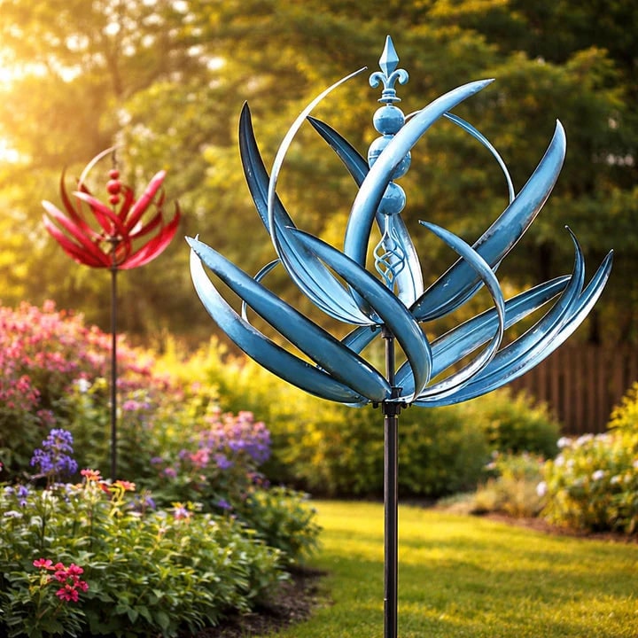 Wind Spinner Garden Stake with Lotus Flower Design and 360 Degree Rotation - Image 1