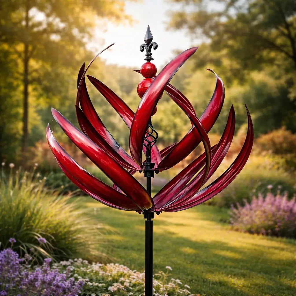 Wind Spinner Garden Stake with Lotus Flower Design and 360 Degree Rotation - Image 10