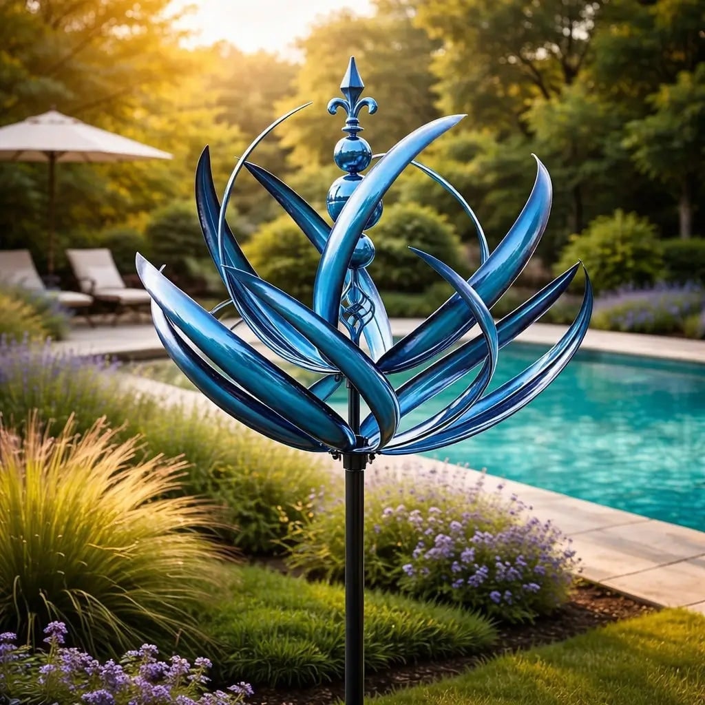 Wind Spinner Garden Stake with Lotus Flower Design and 360 Degree Rotation - Image 11