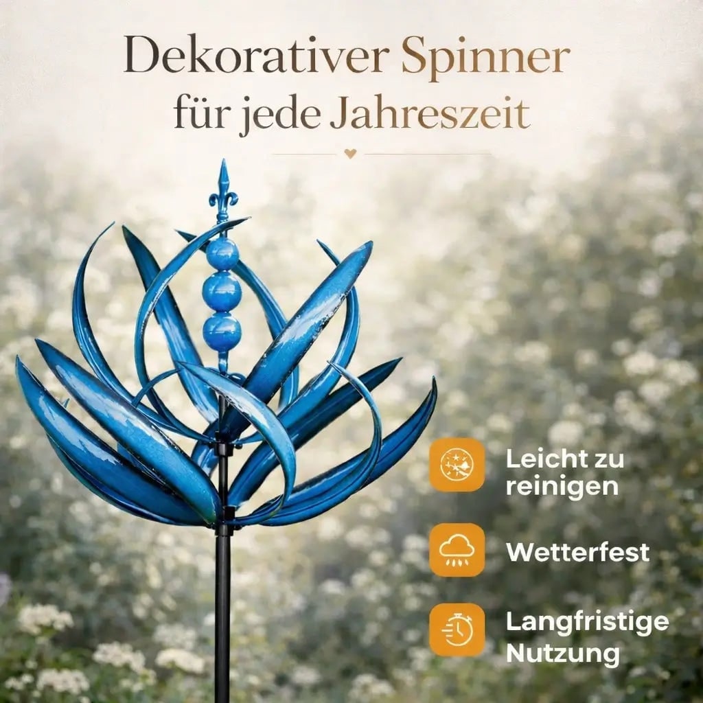 Wind Spinner Garden Stake with Lotus Flower Design and 360 Degree Rotation - Image 3