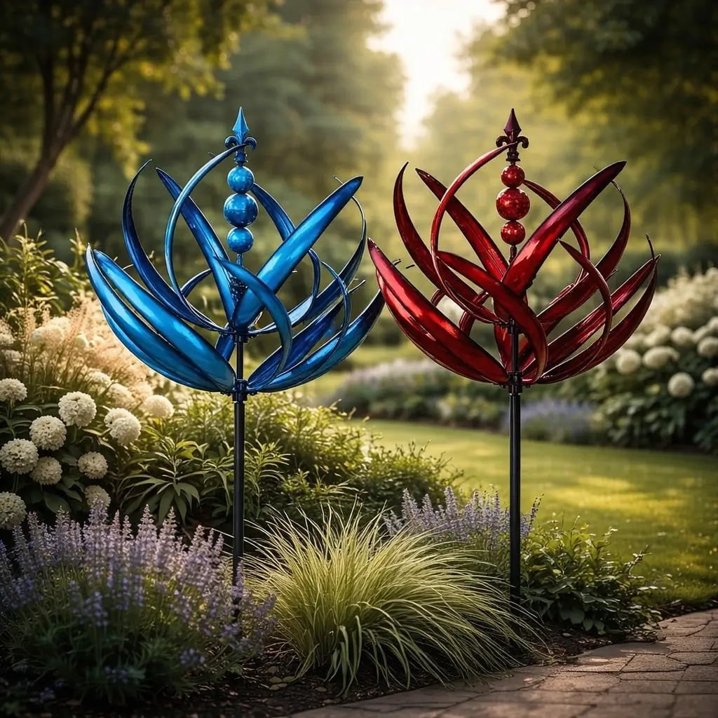 Wind Spinner Garden Stake with Lotus Flower Design and 360 Degree Rotation - Image 4