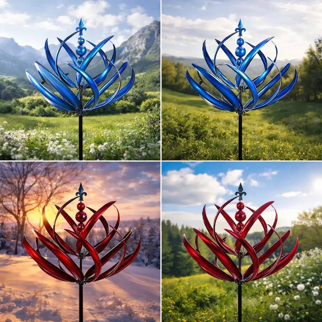 Wind Spinner Garden Stake with Lotus Flower Design and 360 Degree Rotation - Image 7