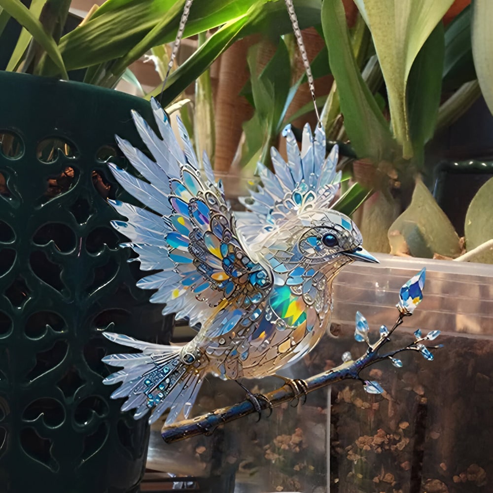 Window Suncatcher with Stained Glass Bluebird Design and Crystal Prism Accents - Image 5