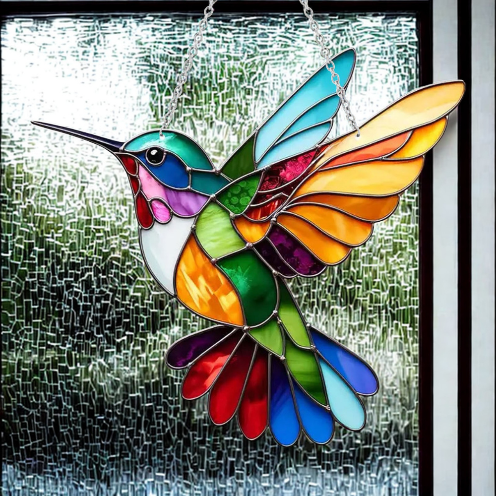 Window Suncatcher with Stained Glass Bluebird Design and Crystal Prism Accents - Image 6