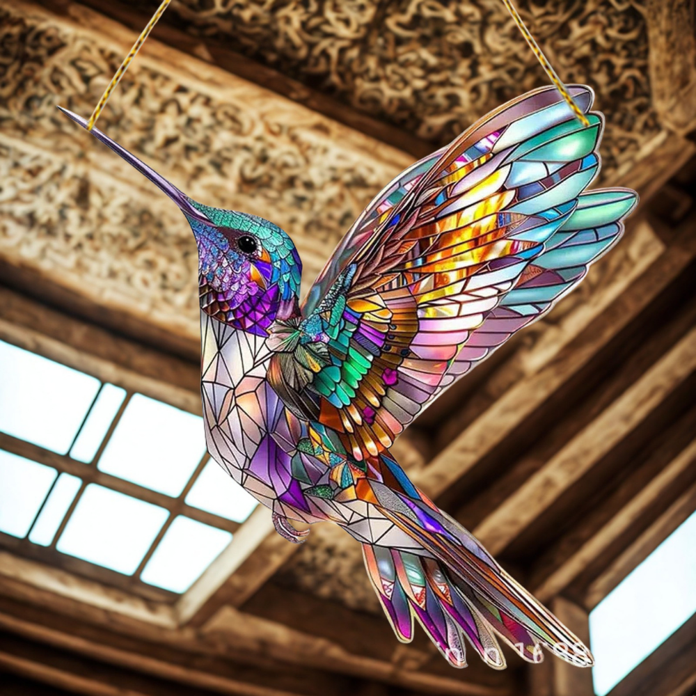Window Suncatcher with Stained Glass Bluebird Design and Crystal Prism Accents - Image 7