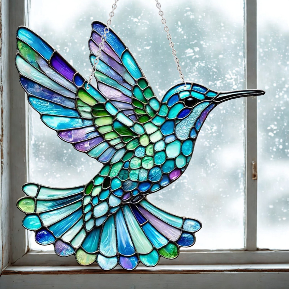Window Suncatcher with Stained Glass Bluebird Design and Crystal Prism Accents - Image 8