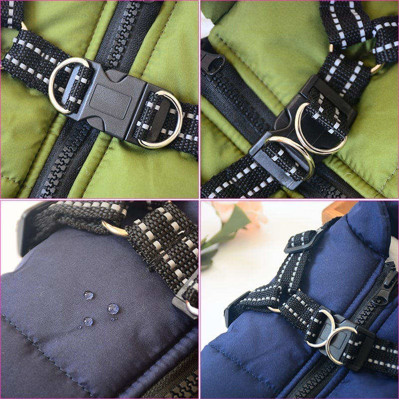 Winter Dog Jacket with Integrated Harness Waterproof Padded Puffer Vest and Reflective Straps - Image 11