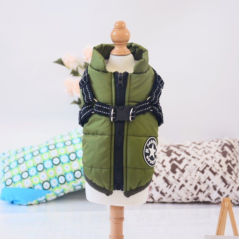 Winter Dog Jacket with Integrated Harness Waterproof Padded Puffer Vest and Reflective Straps - Image 12