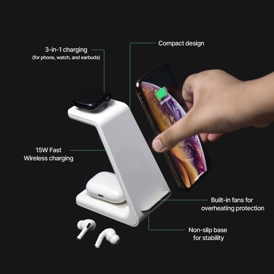 Wireless Charging Station for Phone Watch and Earbuds with Fast and Angled Stand - Image 8