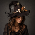 Witch Hat with Curled Tip Forest Decorations and Felted Wool for Costume Party - Image 1