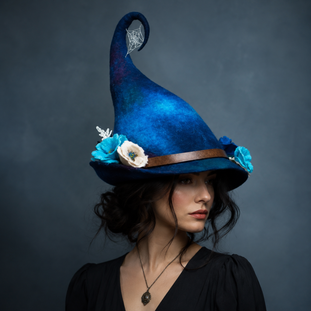 Witch Hat with Curled Tip Forest Decorations and Felted Wool for Costume Party - Image 3