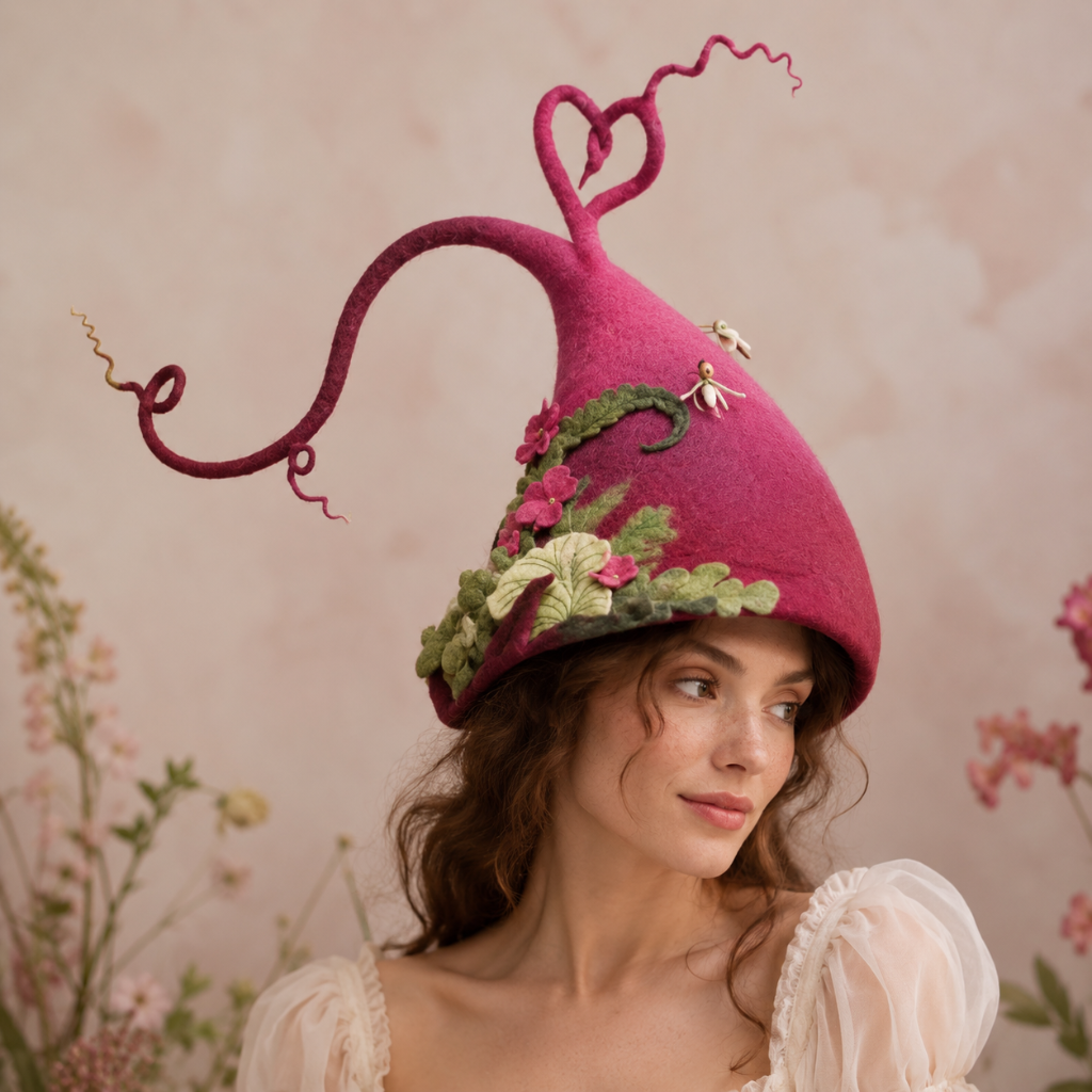 Witch Hat with Curled Tip Forest Decorations and Felted Wool for Costume Party - Image 5