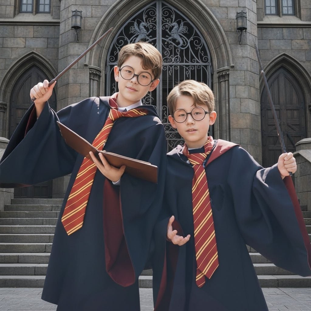 Wizard Robe Hooded Costume with Embroidered Crest and Wide Flared Sleeves - Image 11