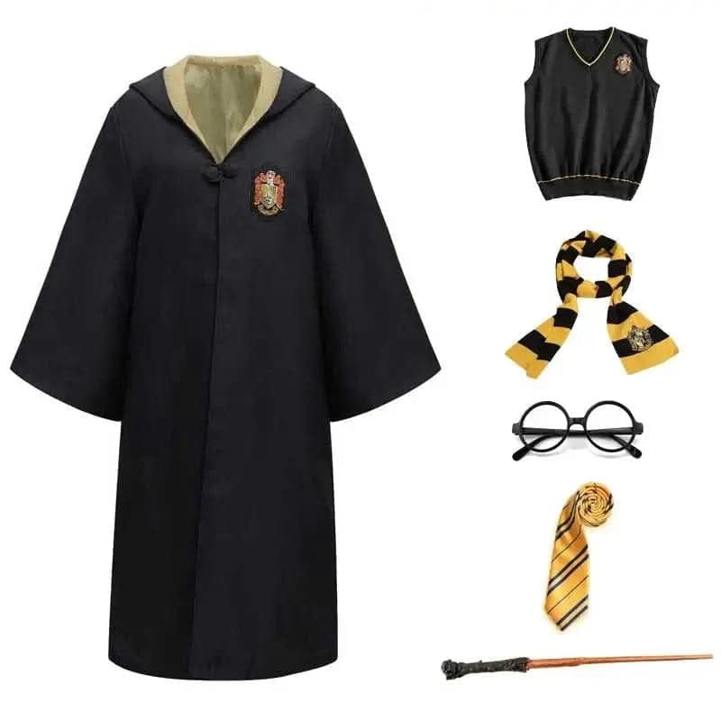 Wizard Robe Hooded Costume with Embroidered Crest and Wide Flared Sleeves - Image 6