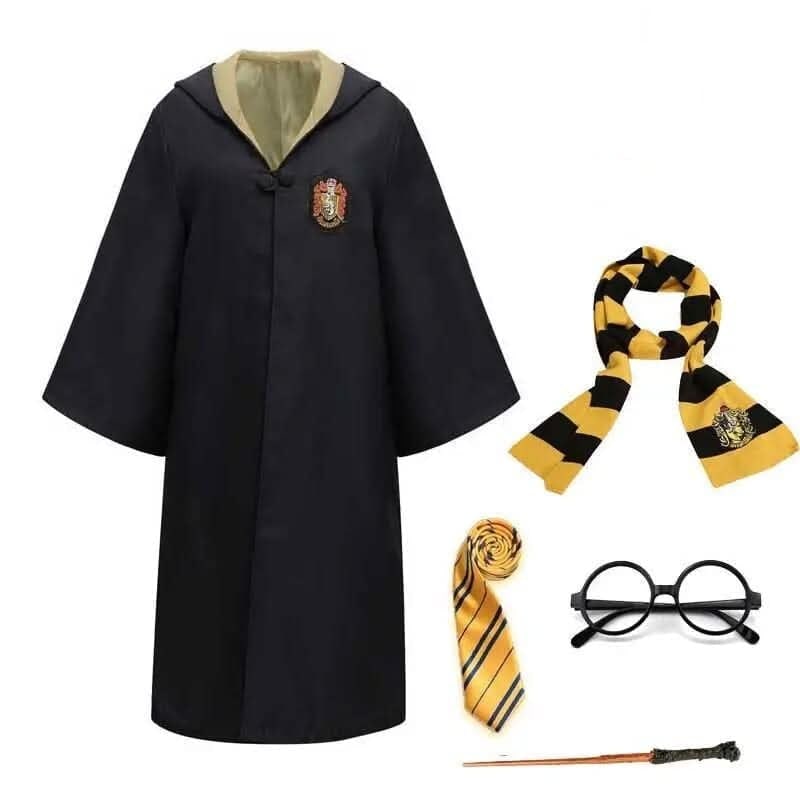 Wizard Robe Hooded Costume with Embroidered Crest and Wide Flared Sleeves - Image 9
