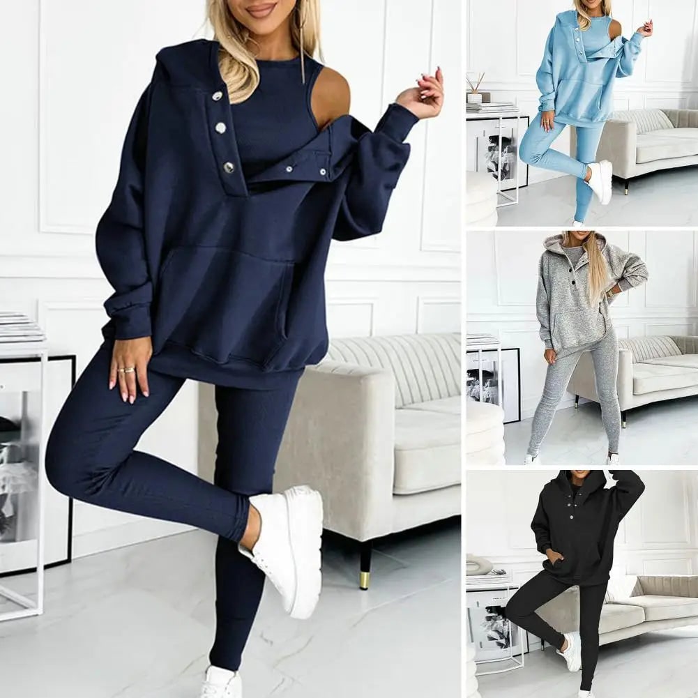 Women's 3 Piece Loungewear Set Tracksuit with Oversized Hoodie and Leggings - Image 10