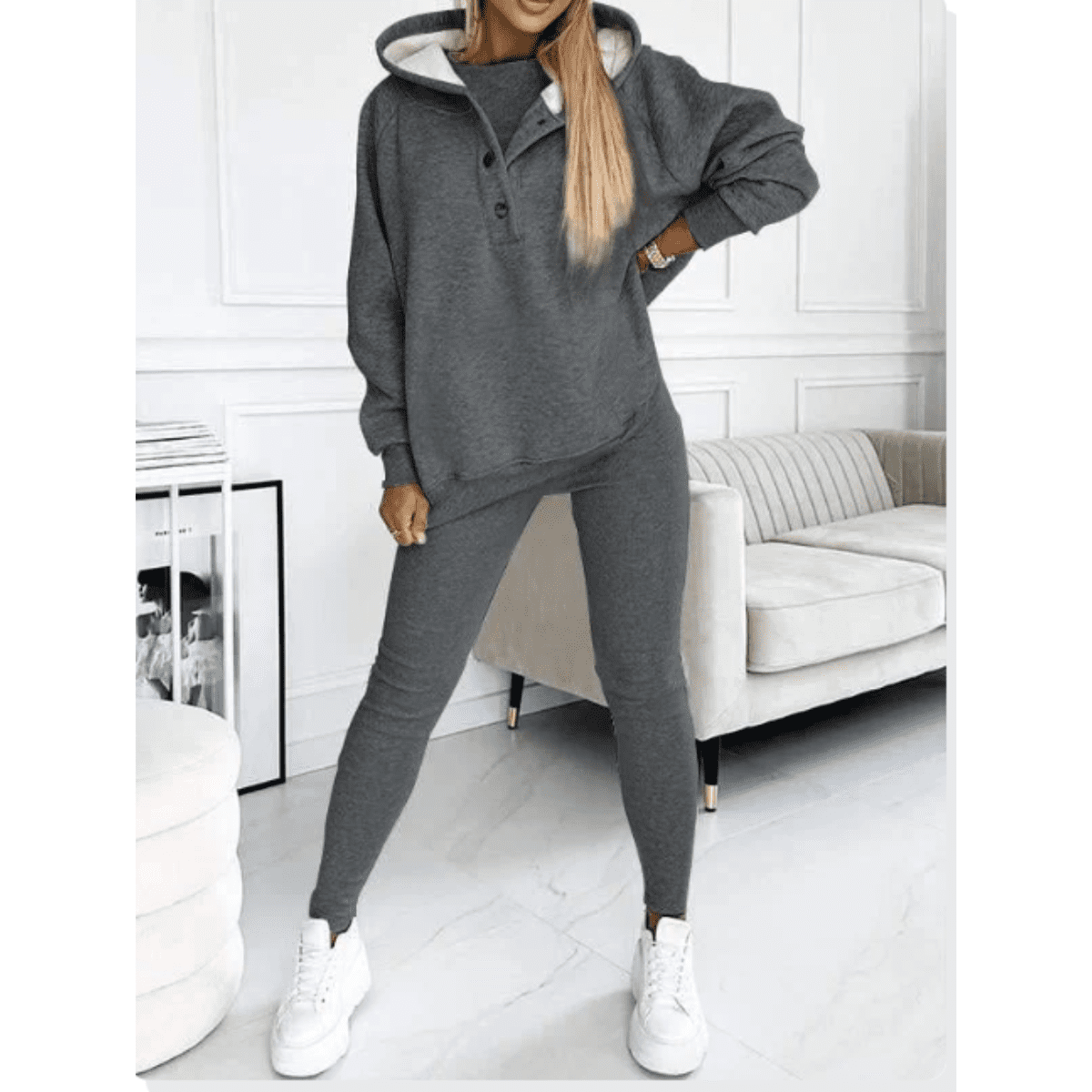 Women's 3 Piece Loungewear Set Tracksuit with Oversized Hoodie and Leggings - Image 4