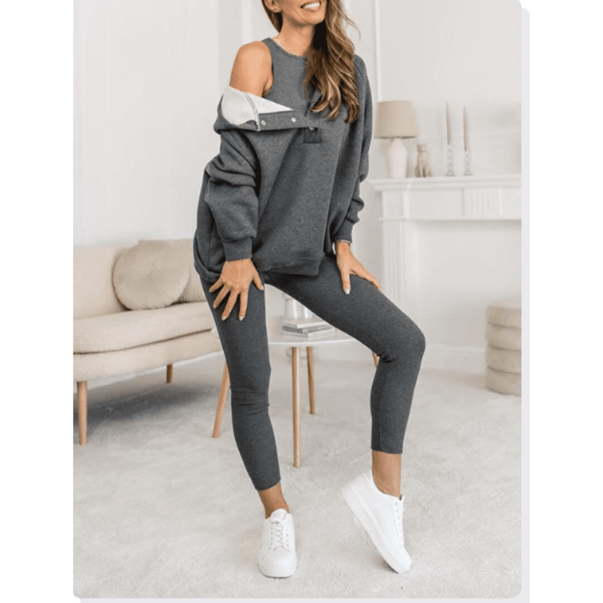 Women's 3 Piece Loungewear Set Tracksuit with Oversized Hoodie and Leggings - Image 5