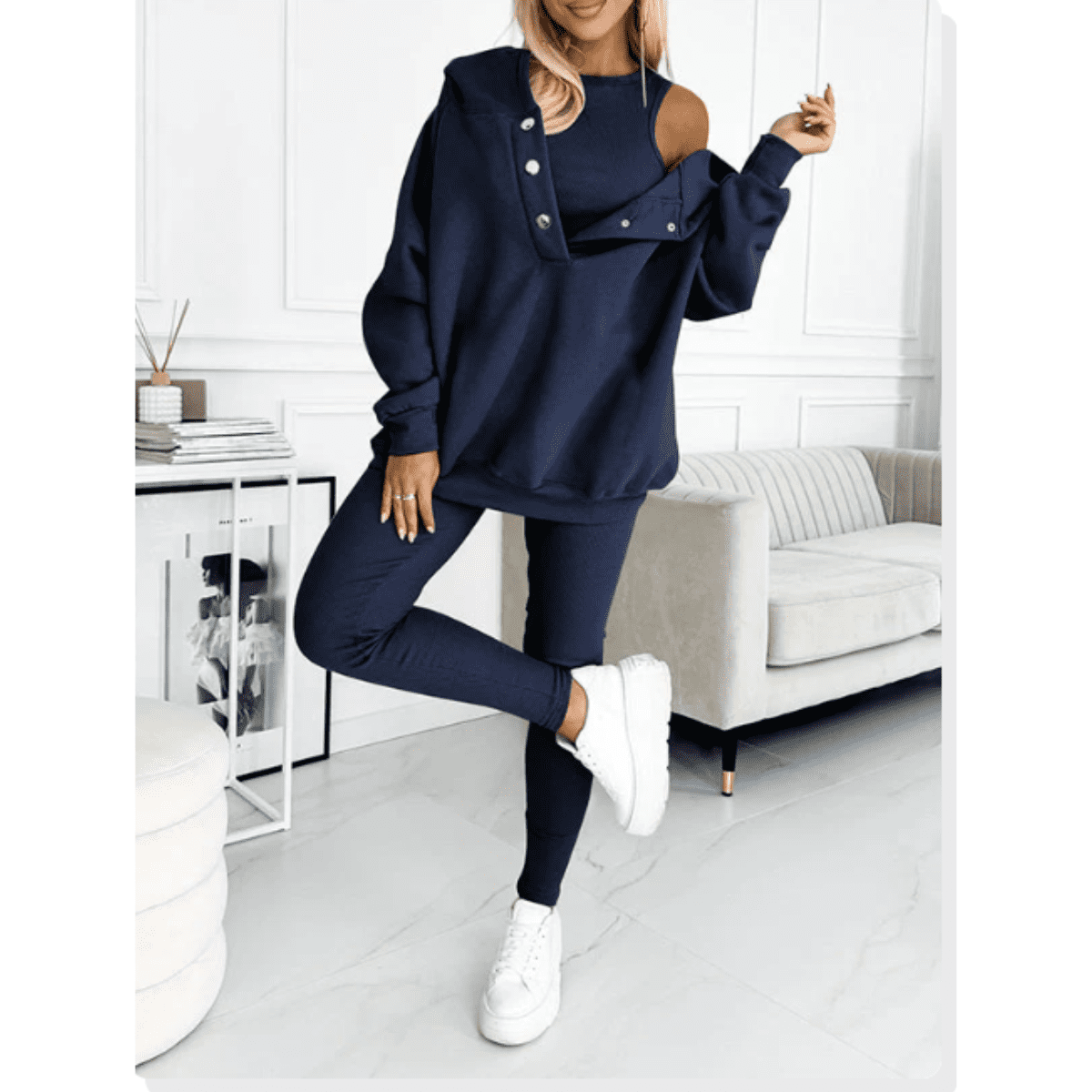 Women's 3 Piece Loungewear Set Tracksuit with Oversized Hoodie and Leggings - Image 6