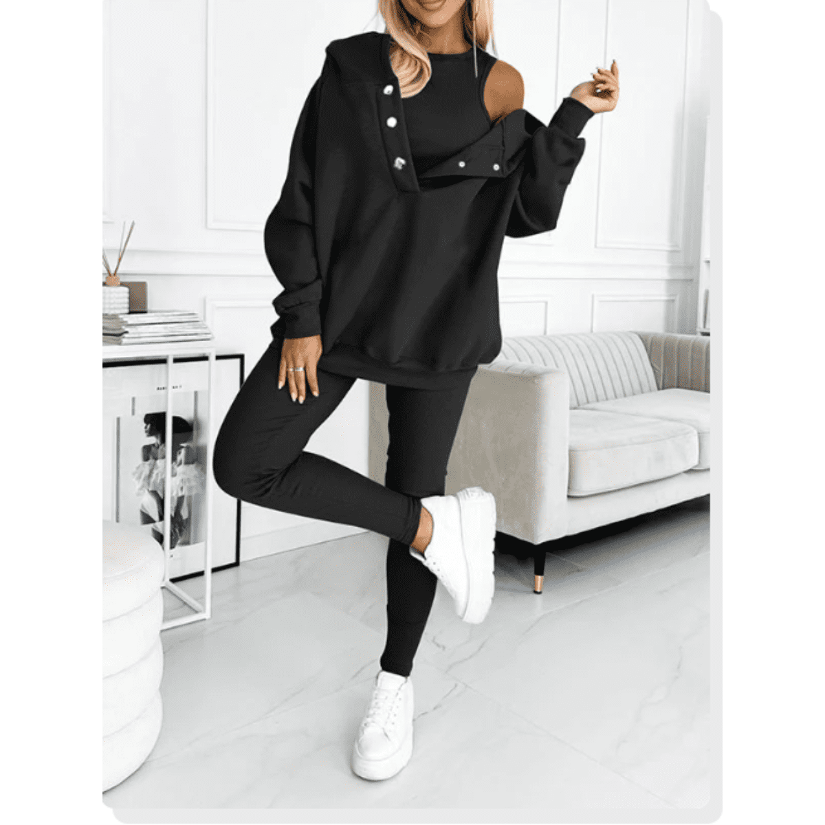 Women's 3 Piece Loungewear Set Tracksuit with Oversized Hoodie and Leggings - Image 8