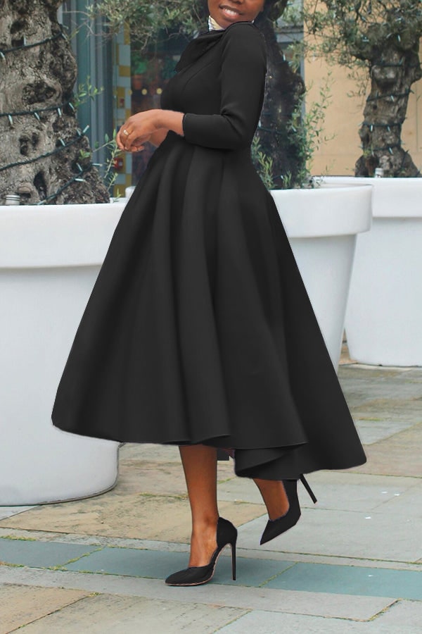 Women's A-Line Midi Dress with Fitted Bodice Three Quarter Sleeve | Scoop Neck Pockets - Image 12