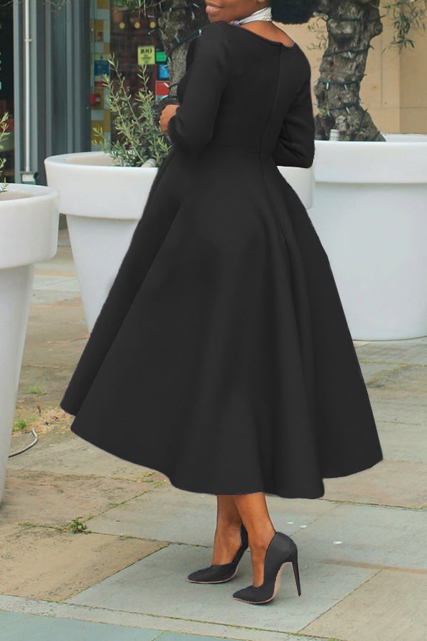 Women's A-Line Midi Dress with Fitted Bodice Three Quarter Sleeve | Scoop Neck Pockets - Image 13