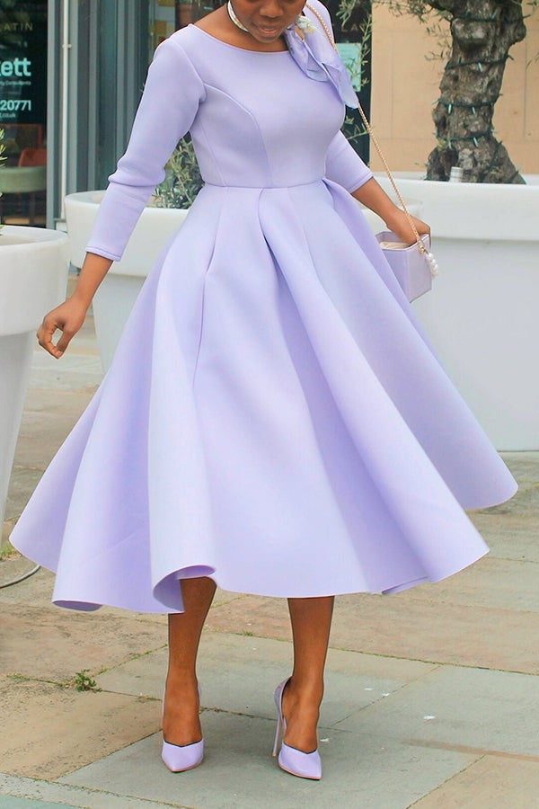 Women's A-Line Midi Dress with Fitted Bodice Three Quarter Sleeve | Scoop Neck Pockets - Image 21