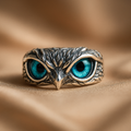 Women's Adjustable Silver Owl Ring Blue Eyes Antique Statement Jewelry - Image 1