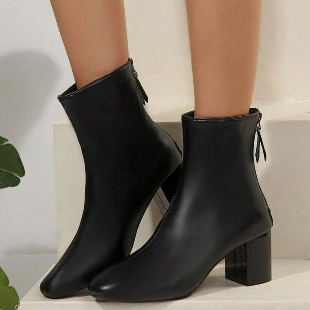 Women's Ankle Boots Block Heel Pointed Toe with Zipper Closure - Image 1