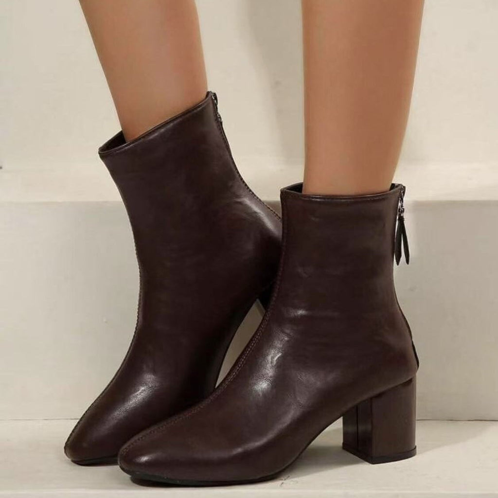 Women's Ankle Boots Block Heel Pointed Toe with Zipper Closure - Image 2