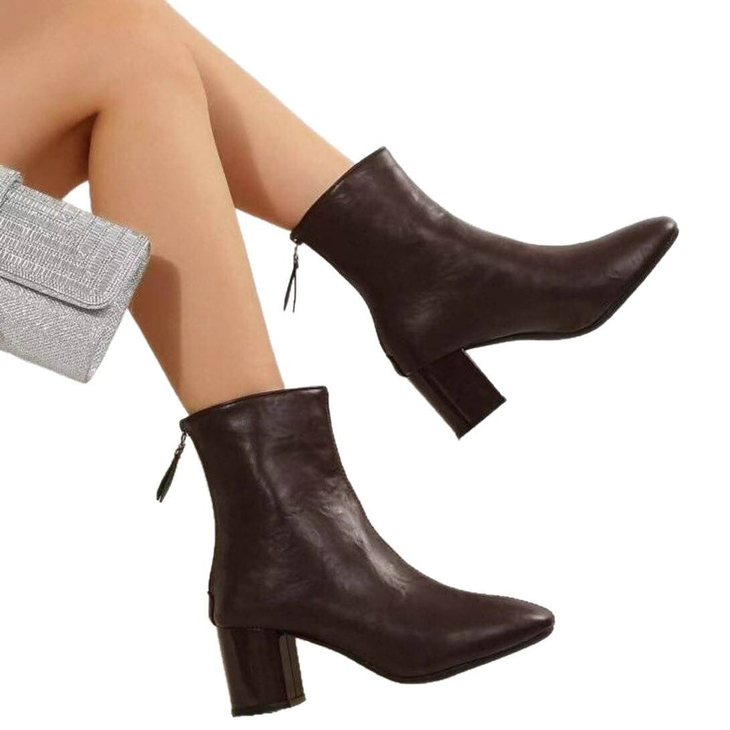 Women's Ankle Boots Block Heel Pointed Toe with Zipper Closure - Image 5