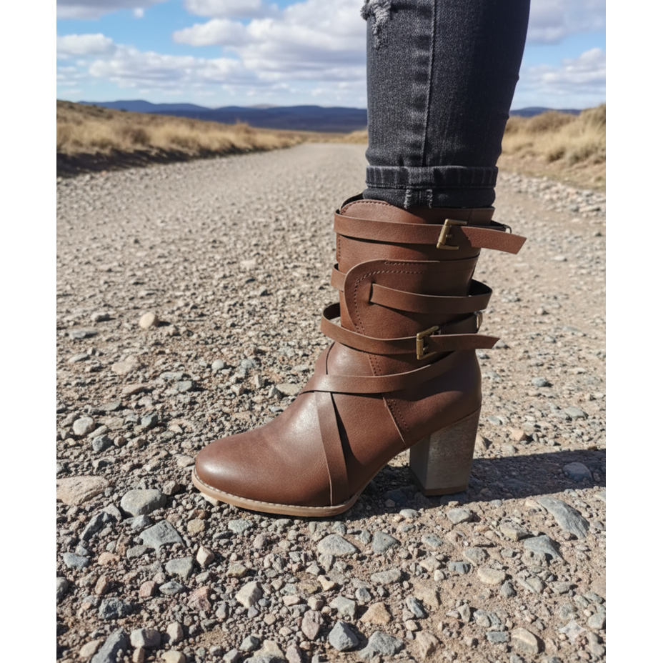Women's Ankle Boots Block Heel with Buckle Straps and Walking Comfort - Image 1