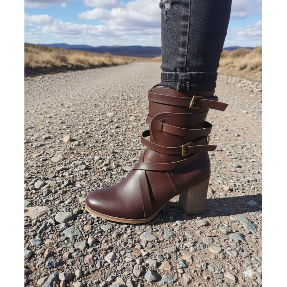 Women's Ankle Boots Block Heel with Buckle Straps and Walking Comfort - Image 2