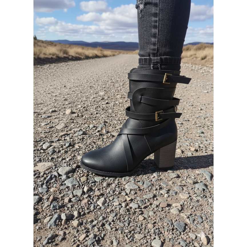 Women's Ankle Boots Block Heel with Buckle Straps and Walking Comfort - Image 3